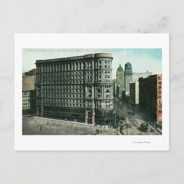 Flood Bldg from Market and Mason Sts Postcard (Front)