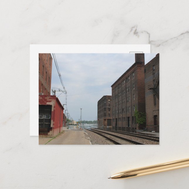 Flooded Buildings Train Tracks Burlington, Iowa Postcard (Front/Back In Situ)