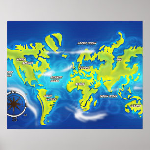 Flooded Earth Map Poster