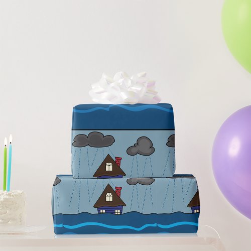 Flooded House Dark Clouds Wrapping Paper
