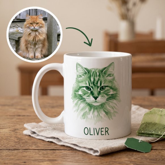 Floofkin Colorful Watercolor Pet Portrait Name Coffee Mug