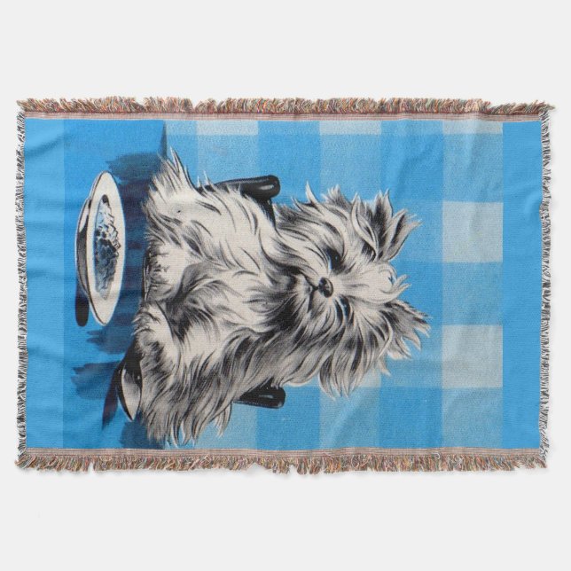 floofy dog eating at the table throw blanket (Front)
