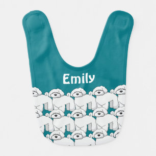 Floofy White Puppy Pattern Personalised Baby Bib