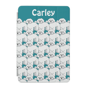 Floofy White Puppy Pattern Personalised iPad Mini Cover