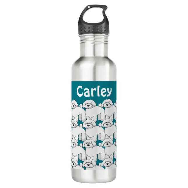 Floofy White Puppy Pattern Personalised Stainless Steel Water Bottle (Front)