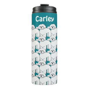 Floofy White Puppy Pattern Personalised Thermal Tumbler