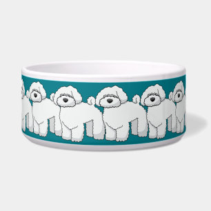 Floofy White Puppy Pattern Teal Bowl