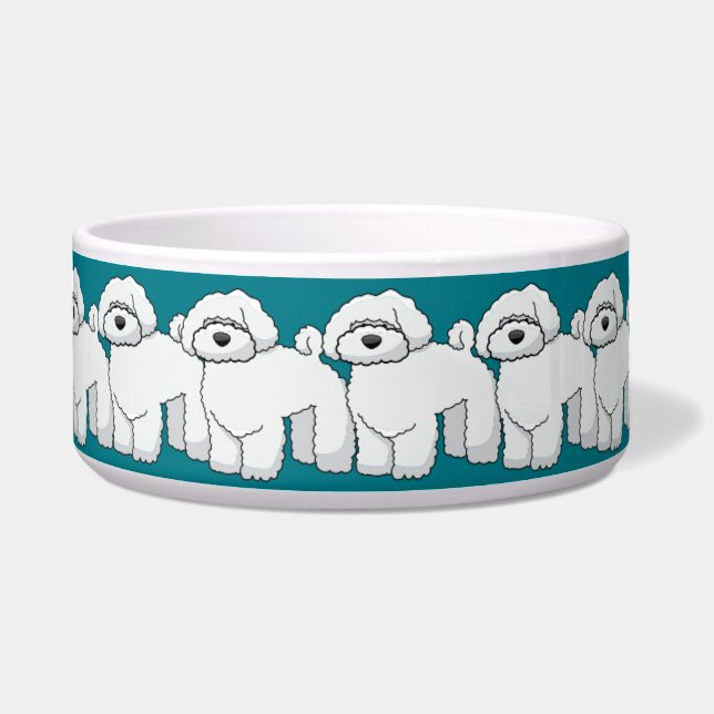 Floofy White Puppy Pattern Teal Bowl (Front)