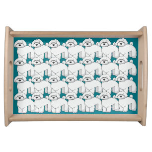 Floofy White Puppy Pattern Teal Serving Tray