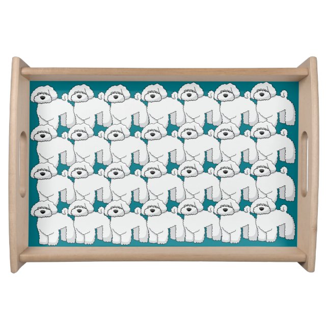 Floofy White Puppy Pattern Teal Serving Tray (Front)