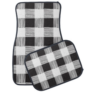Floor car mats Black and White Plaid