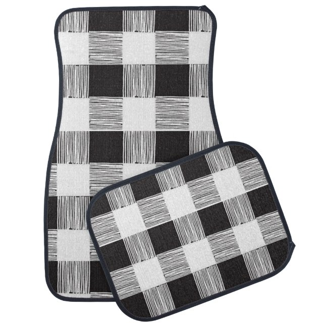 Floor car mats Black and White Plaid (Set)