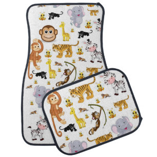 Floor car mats Elephants Monkey Tiger