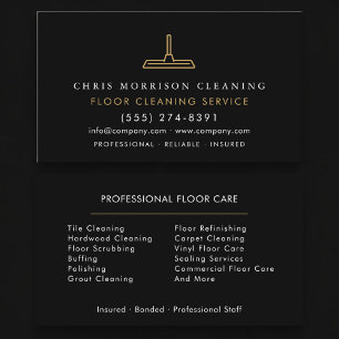 Floor Cleaning Service Professional Black Gold Business Card