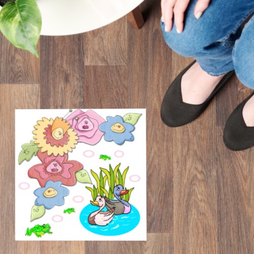 Floor Decal Frog Ducks Floral 