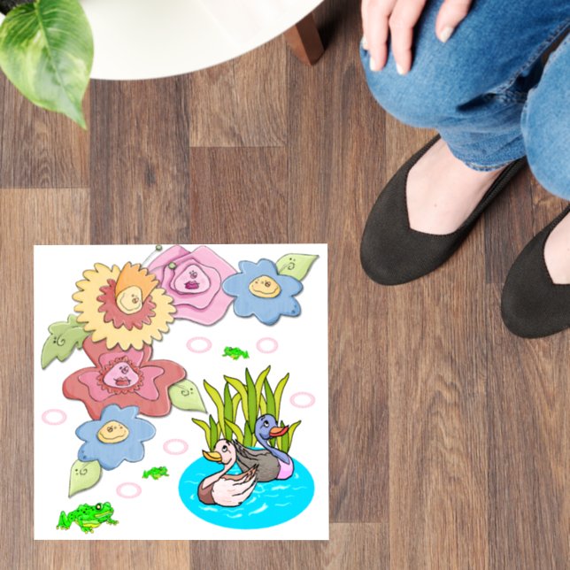 Floor Decal Frog Ducks Floral  (Floor)