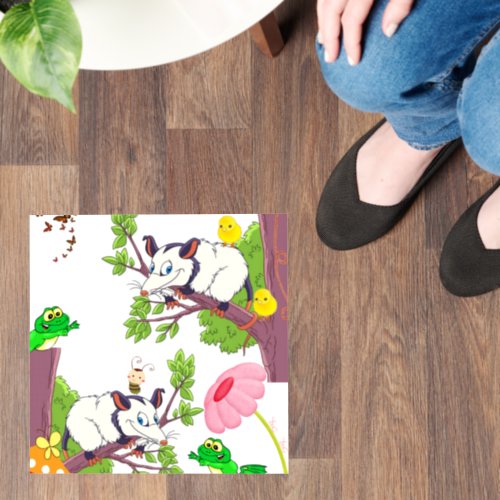 Floor Decal Possum Chick Frog Floral