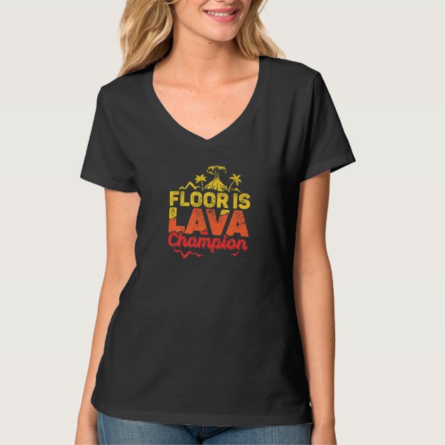 Floor Is Lava Game Champion With Volcano Kids Rece T-Shirt (Front)