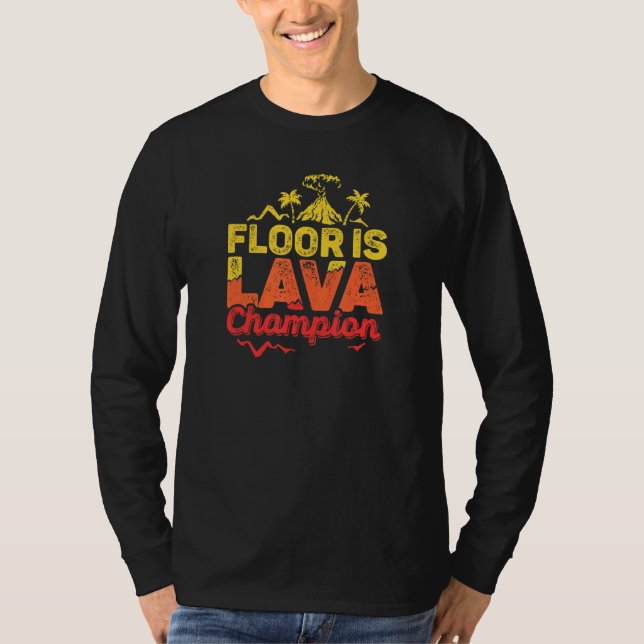 Floor Is Lava Game Champion With Volcano Kids Rece T-Shirt (Front)