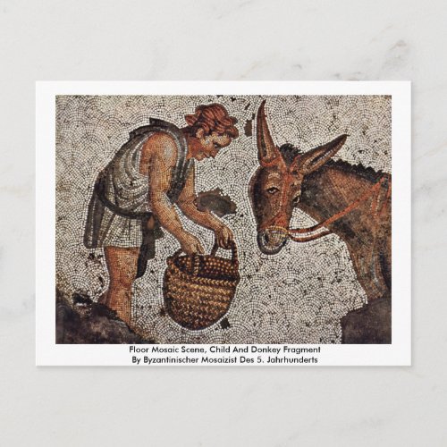 Floor Mosaic Scene Child And Donkey Fragment Postcard