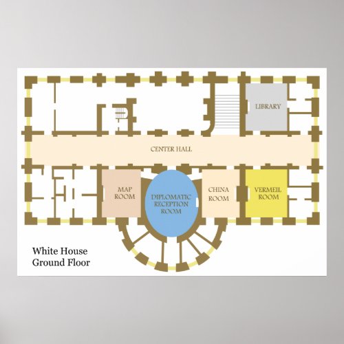 Floor plan of The White House Ground Floor Diagram Poster