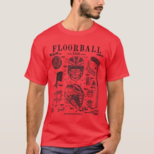 Floorball Player Stick Goalie Sport Vintage Patent T_Shirt