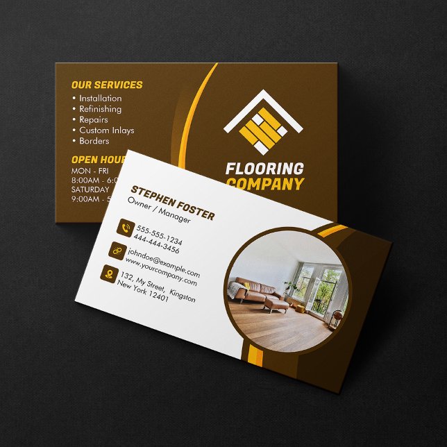 Flooring Contractor Wooden Floor Tile Brown Yellow Business Card (Creator Uploaded)