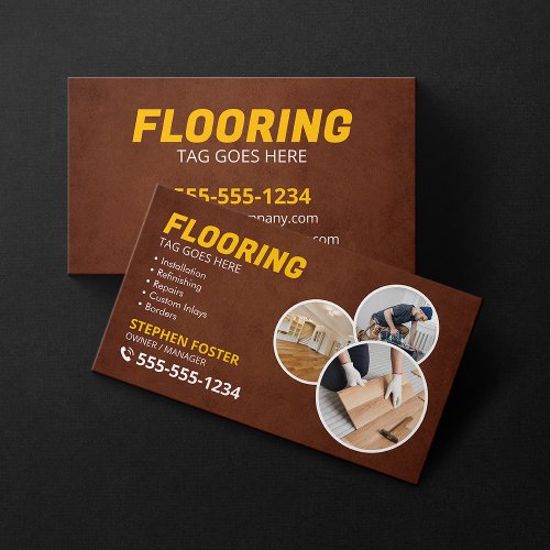 Flooring Service Floor Contractor Brown Yellow Business Card