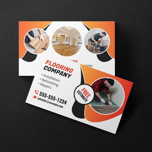 Flooring Service Wood Floor Tile Black Orange Business Card