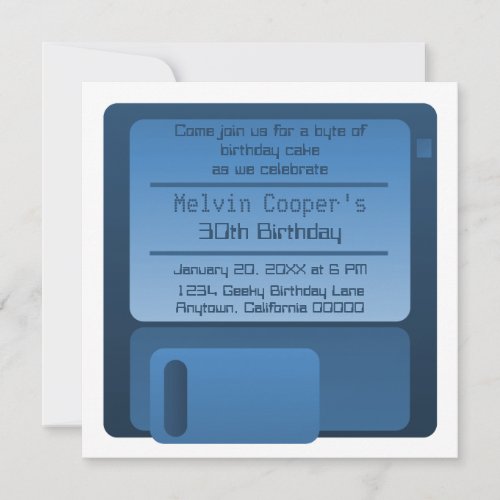 Floppy Disc Geek Birthday Party Invite, Dark Blue