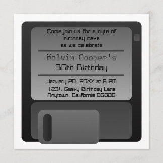 Floppy Disc Geek Birthday Party Invite, Gray Invitation