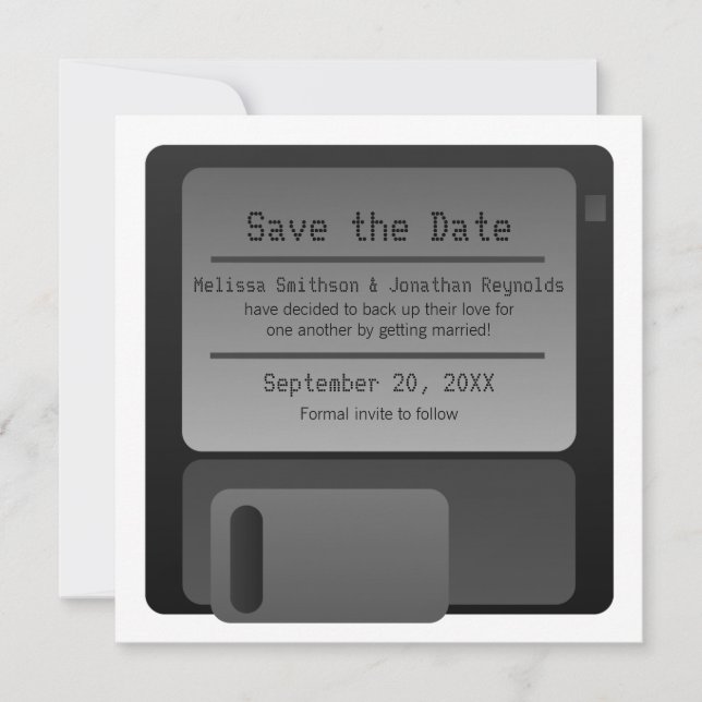 Floppy Disc Save the Date Announcement, Gray (Front)