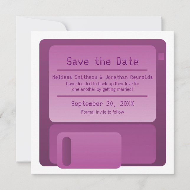 Floppy Disc Save the Date Announcement, Purple (Front)