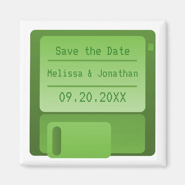 Floppy Disc Save the Date Magnet, Green Magnet (Front)
