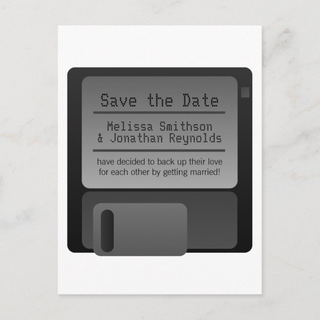 Floppy Disc Save the Date Postcard, Gray Announcement Postcard (Front)