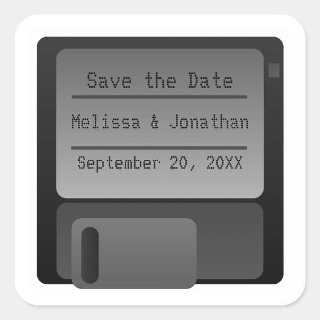 Floppy Disc Save the Date Stickers, Gray Square Sticker (Front)