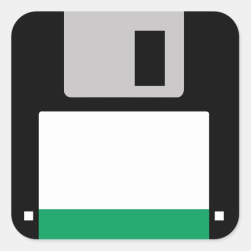 Floppy Disk BlackEmerald Green Square Sticker