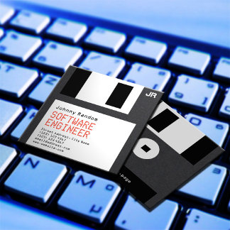 Floppy disk black retro tech style square business card