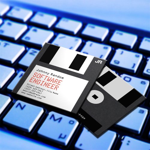 Floppy disk black retro tech style  square business card
