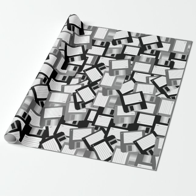 Floppy Disk Computer Science Engineer Monotone Wrapping Paper (Unrolled)