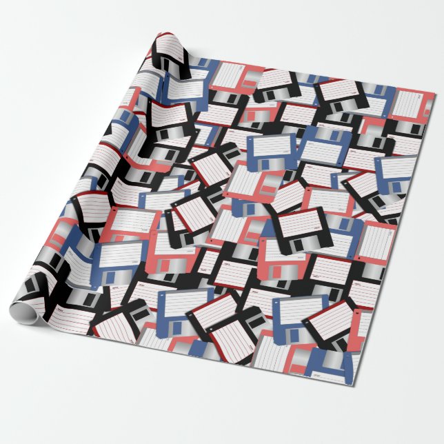 Floppy Disk Computer Science Engineer Red Blue Wrapping Paper (Unrolled)
