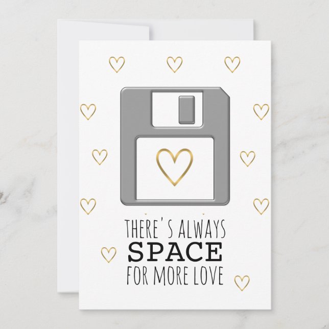 Floppy Disk Gold Heart Valentine's Day Computer Holiday Card (Front)