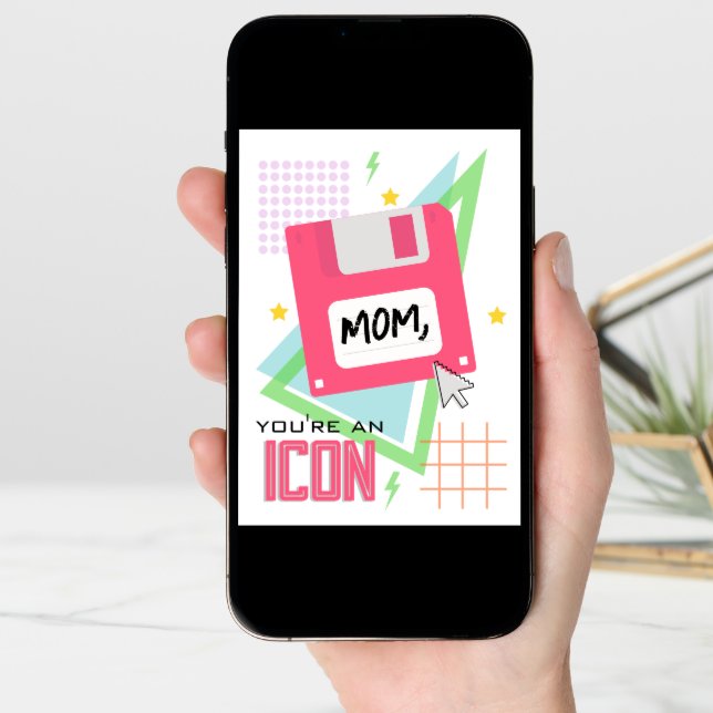 Floppy Disk Icon Neon 90's Mother's Day Card (Front Digital)