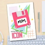 Floppy Disk Icon Neon 90's Mother's Day Card<br><div class="desc">90's themed Mother's day card featuring illustration of a floppy disk and nineties inspired graphics including stars and lightning bolts.  Text says,  "Mom,  you're an icon"</div>