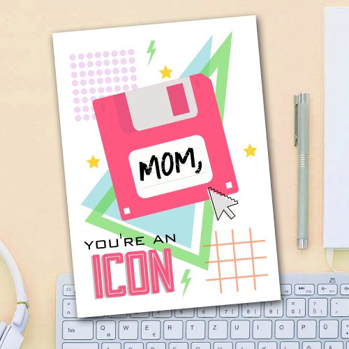 Floppy Disk Icon Neon 90s Mothers Day Card