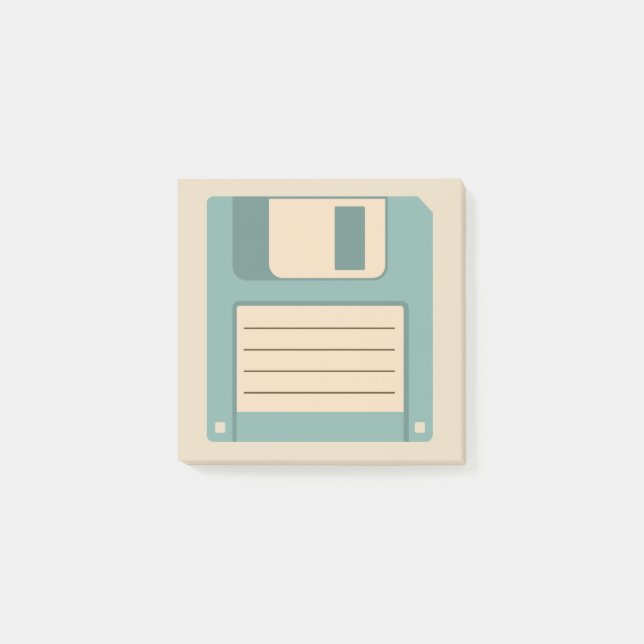 Floppy Disk Illustrated Blue and Tan Post-It Notes (Front)