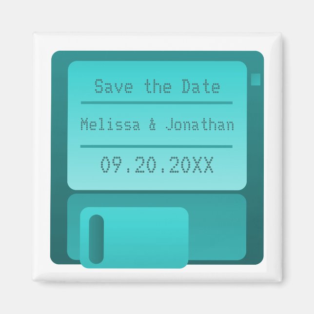 Floppy Disk Save the Date Magnet, Turquoise Magnet (Front)