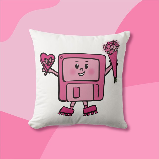 Floppy Disk Valentine with Binary Love Code Throw Pillow (Creator Uploaded)