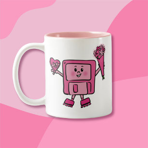 Floppy Disk Valentine with Binary Love Code Two-Tone Coffee Mug