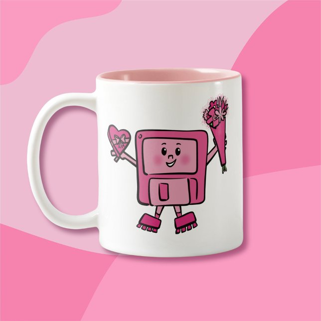 Floppy Disk Valentine with Binary Love Code Two-Tone Coffee Mug (Creator Uploaded)